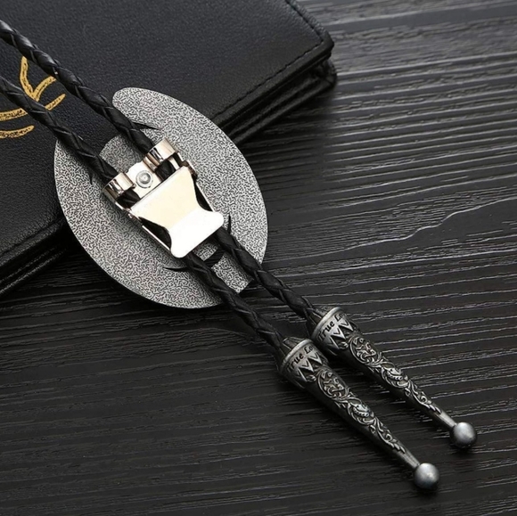 New Western Silver Horseshoe Letter K Initial Leather Bolo Tie.ALL LETTERS AVAIL - Picture 5 of 8